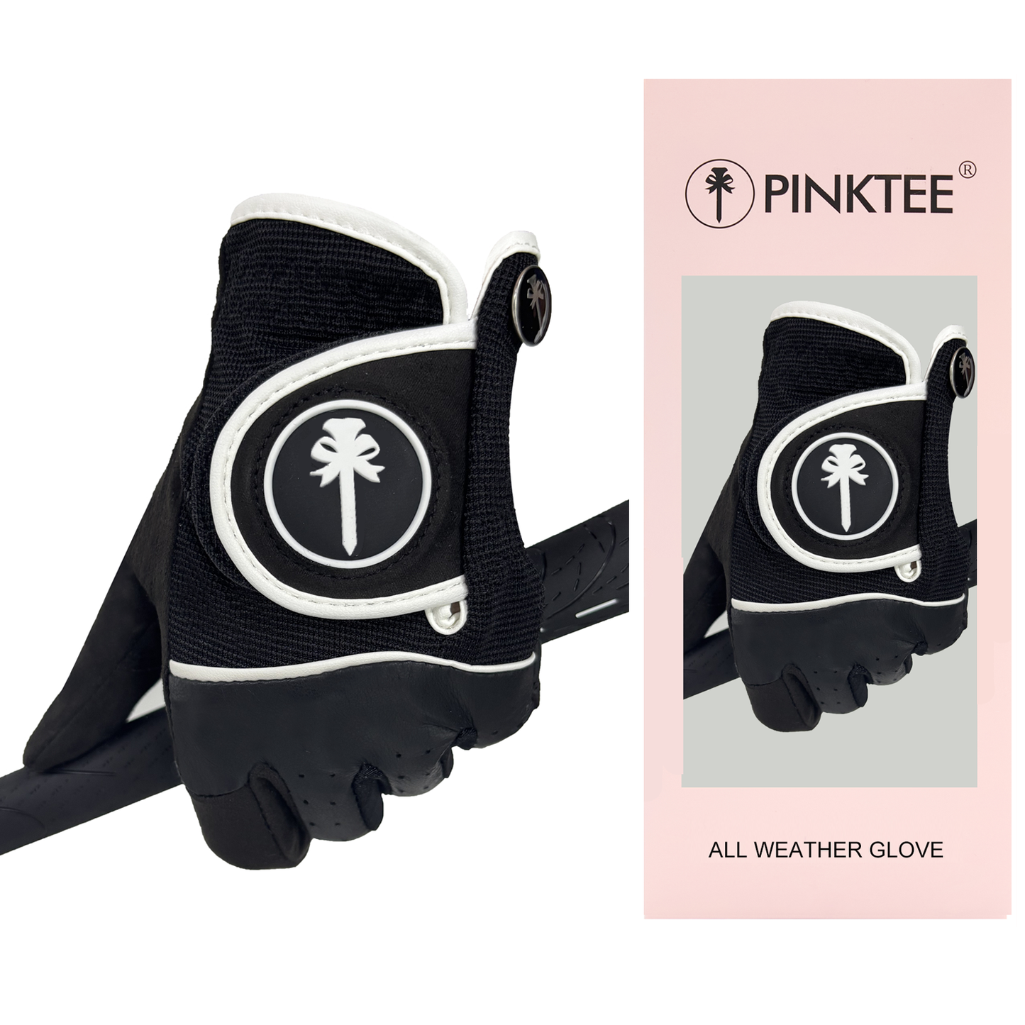 PINKTEE Women's All Weather Golf Glove Left Hand Ladies RainGrip Soft Golf Gloves with Ball Marker-blackwhite
