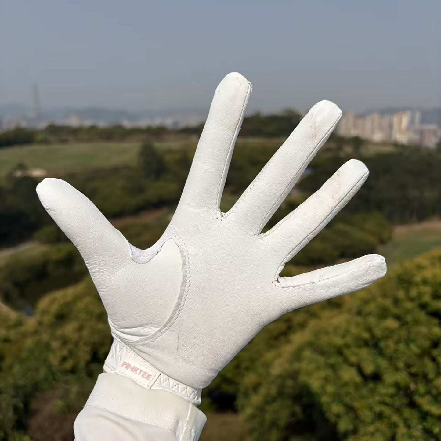 PINKTEE Women's Golf Glove Cabretta Leather Left Hand with Enhanced Grip Ladies Soft Pink Glove Fit Size Small Medium Large XL