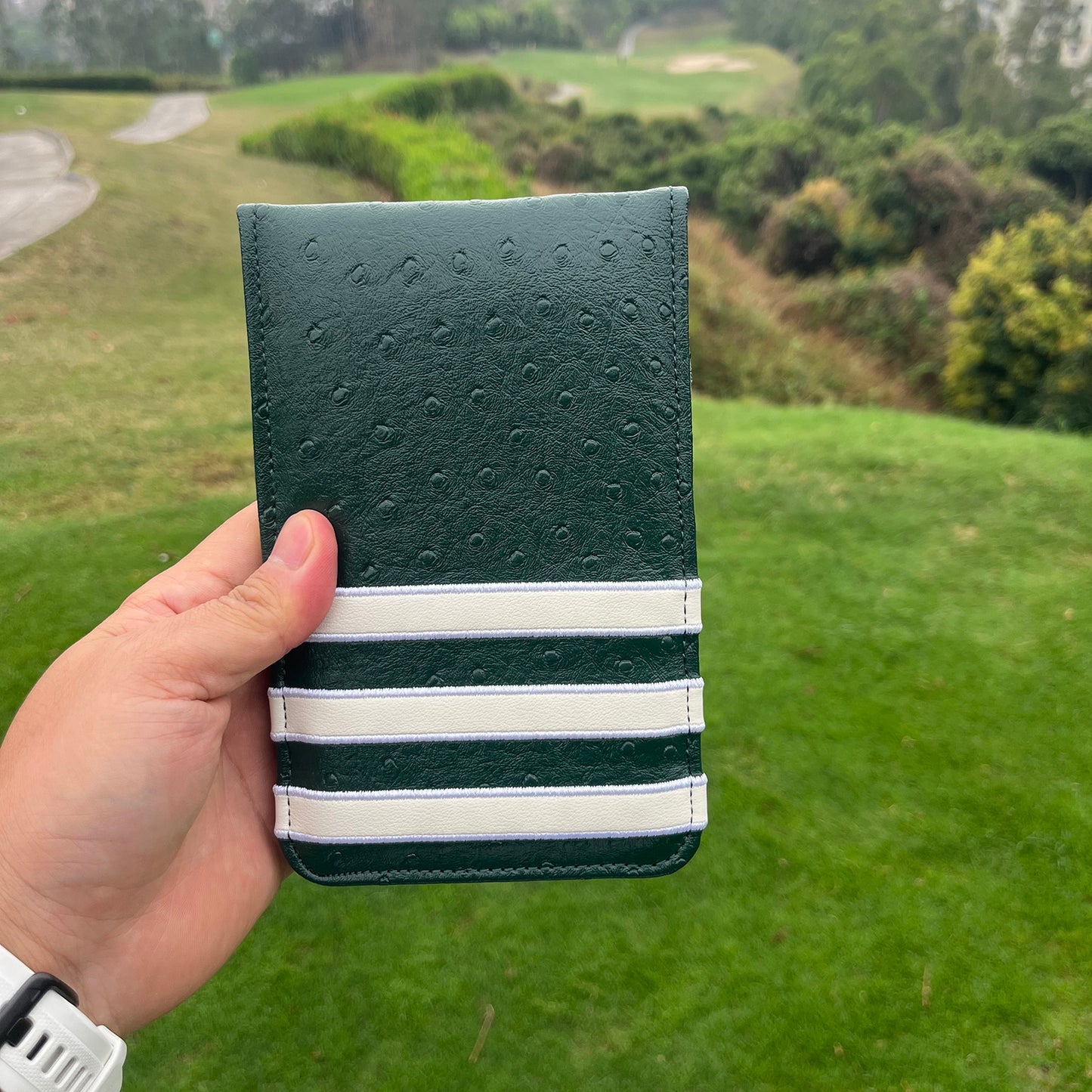 PINKTEE Golf Scorecard Holder and Yardage Book Cover with Embroidery Deluxe Leather Case Protector Value Pocket Score Card Covers Gift for Men Women Golfer