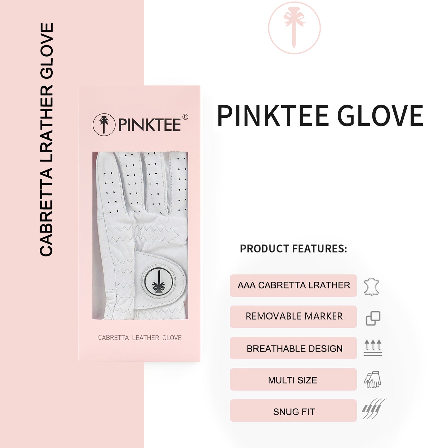PINKTEE Golf Glove Women Left Hand Cabretta Leather with Ball Marker Adjustable Full Finger Fit Size S M L XL