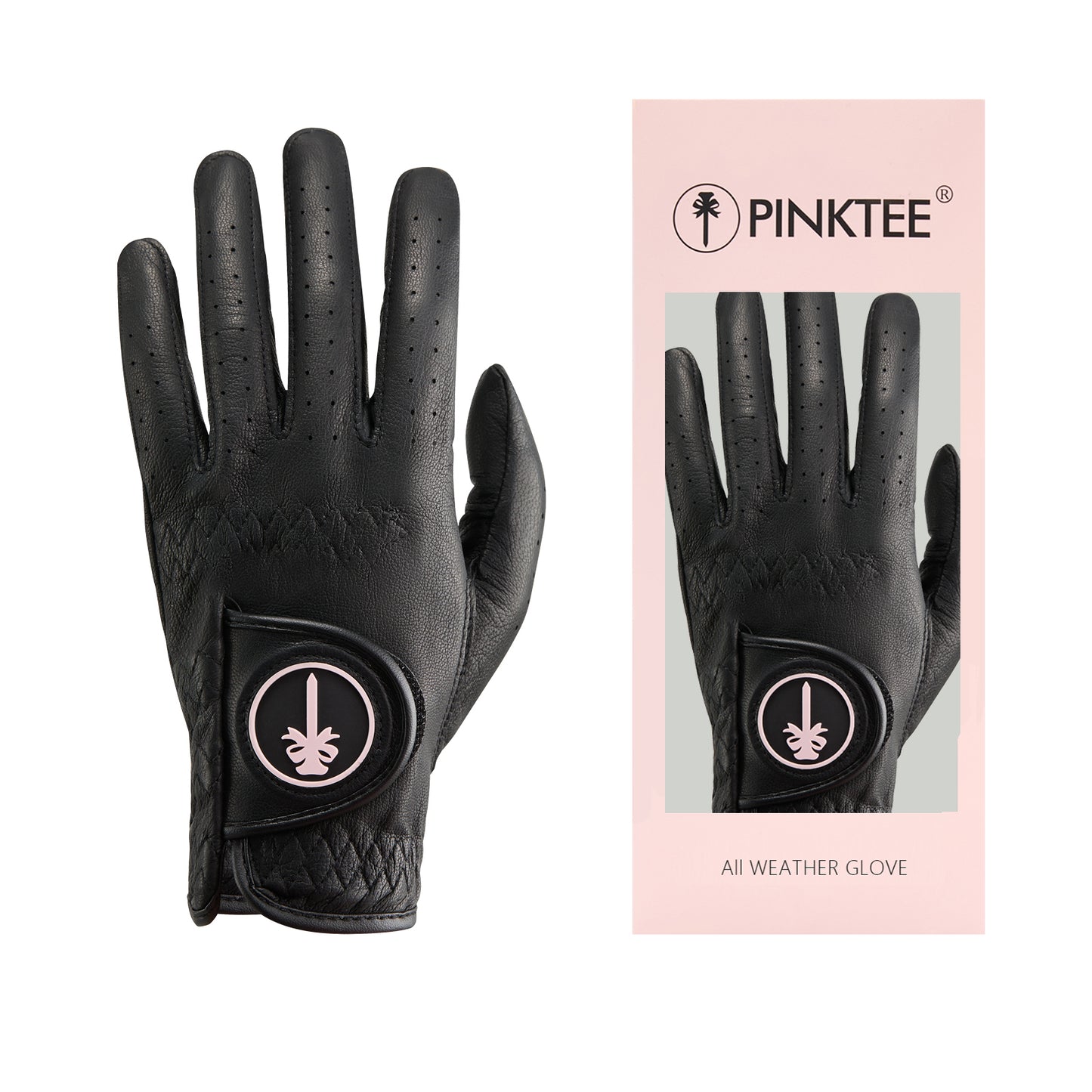 PINKTEE Women's Golf Glove Premium Cabretta Leather Ladies Left Hand Glove All Weather Grip Elastic Wristband