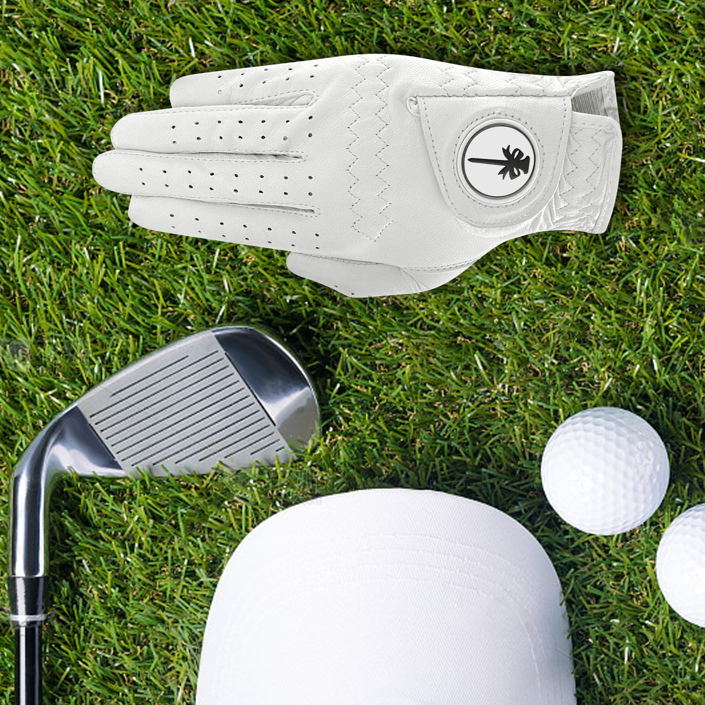 PINKTEE Golf Glove Women Left Hand Cabretta Leather with Ball Marker Adjustable Full Finger Fit Size S M L XL
