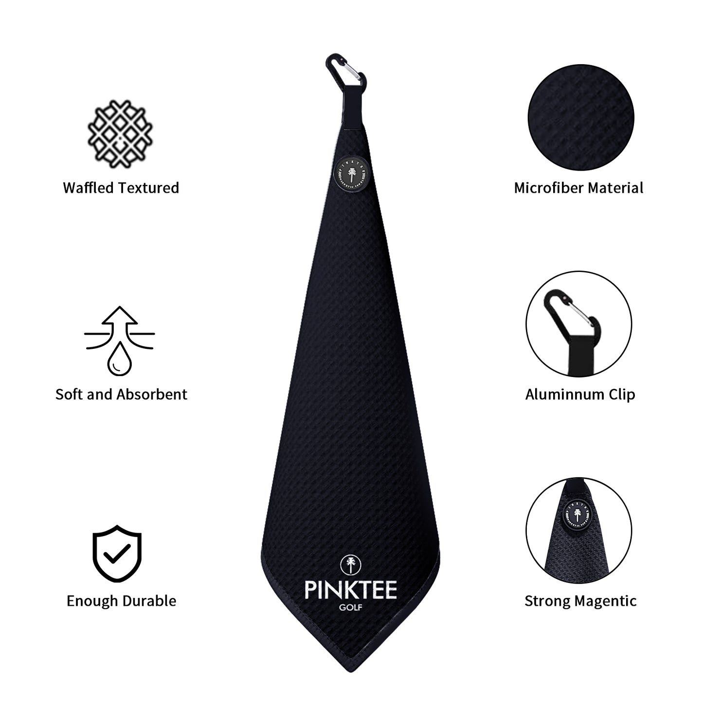 Magnetic Golf Towel, Black 18x18'' Microfiber Golf Towel Golf Gifts for Men Women
