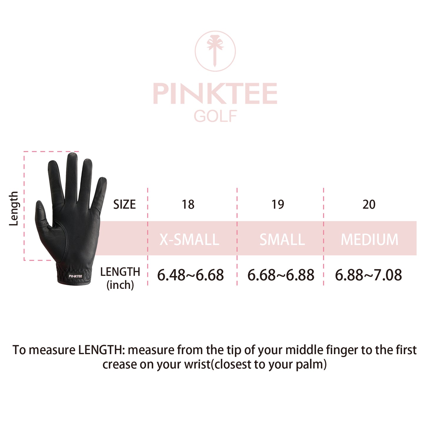 PINKTEE Women's Golf Glove Premium Cabretta Leather Ladies Left Hand Glove All Weather Grip Elastic Wristband