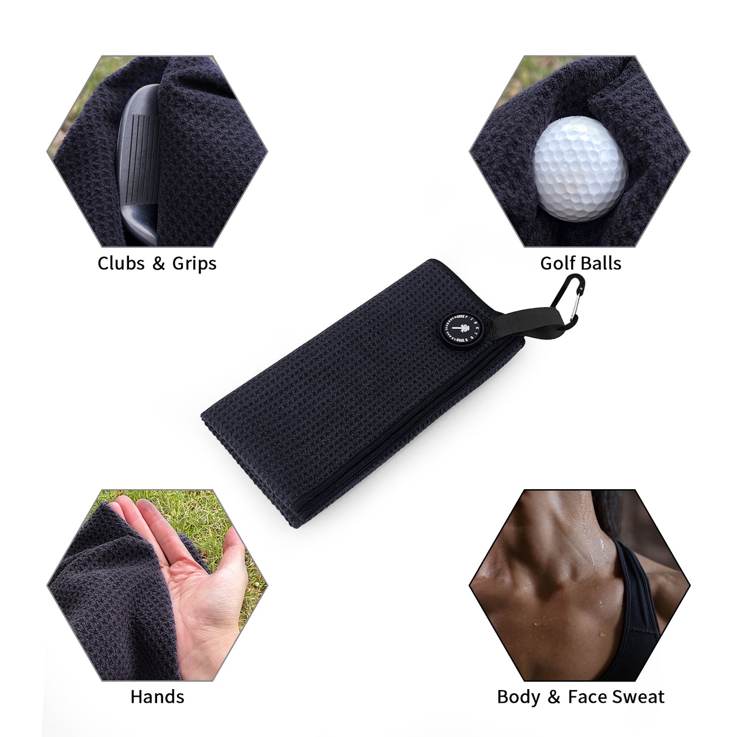 Magnetic Golf Towel, Black 18x18'' Microfiber Golf Towel Golf Gifts for Men Women