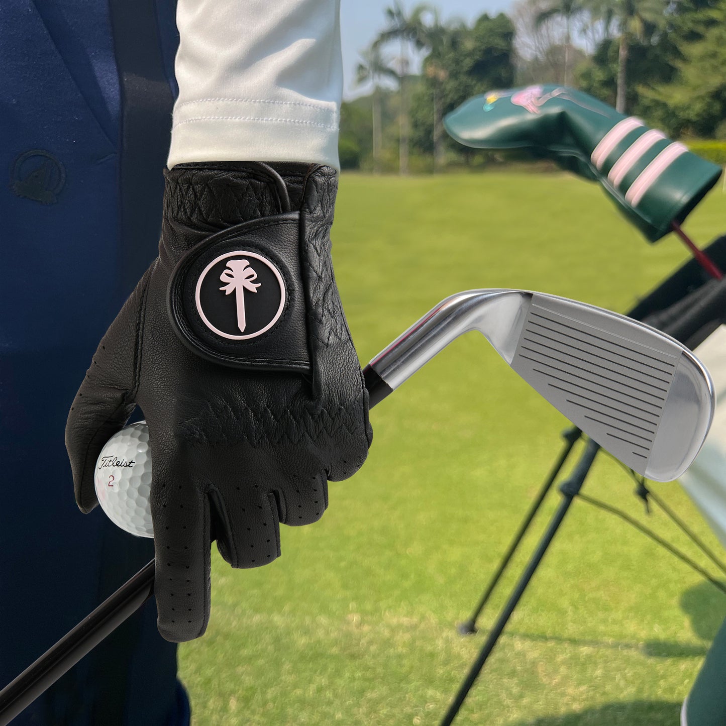 PINKTEE Women's Golf Glove Premium Cabretta Leather Ladies Left Hand Glove All Weather Grip Elastic Wristband