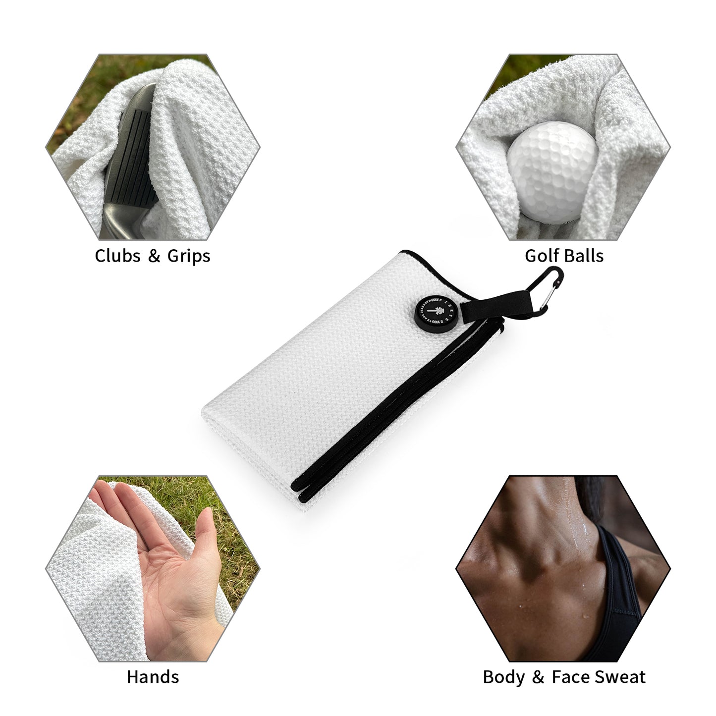 Magnetic Golf Towel, White 18x18'' Microfiber Golf Towel Golf Gifts for Men Women Strong Hold to Golf Carts or Clubs