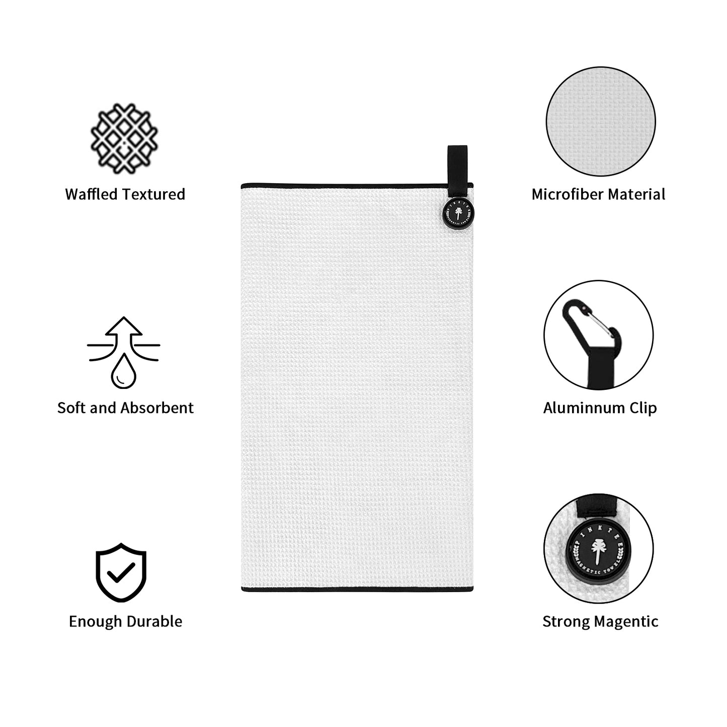 Magnetic Golf Towel, White 40x18'' Microfiber Golf Towel Golf Gifts for Men Women Strong Hold to Golf Carts or Clubs