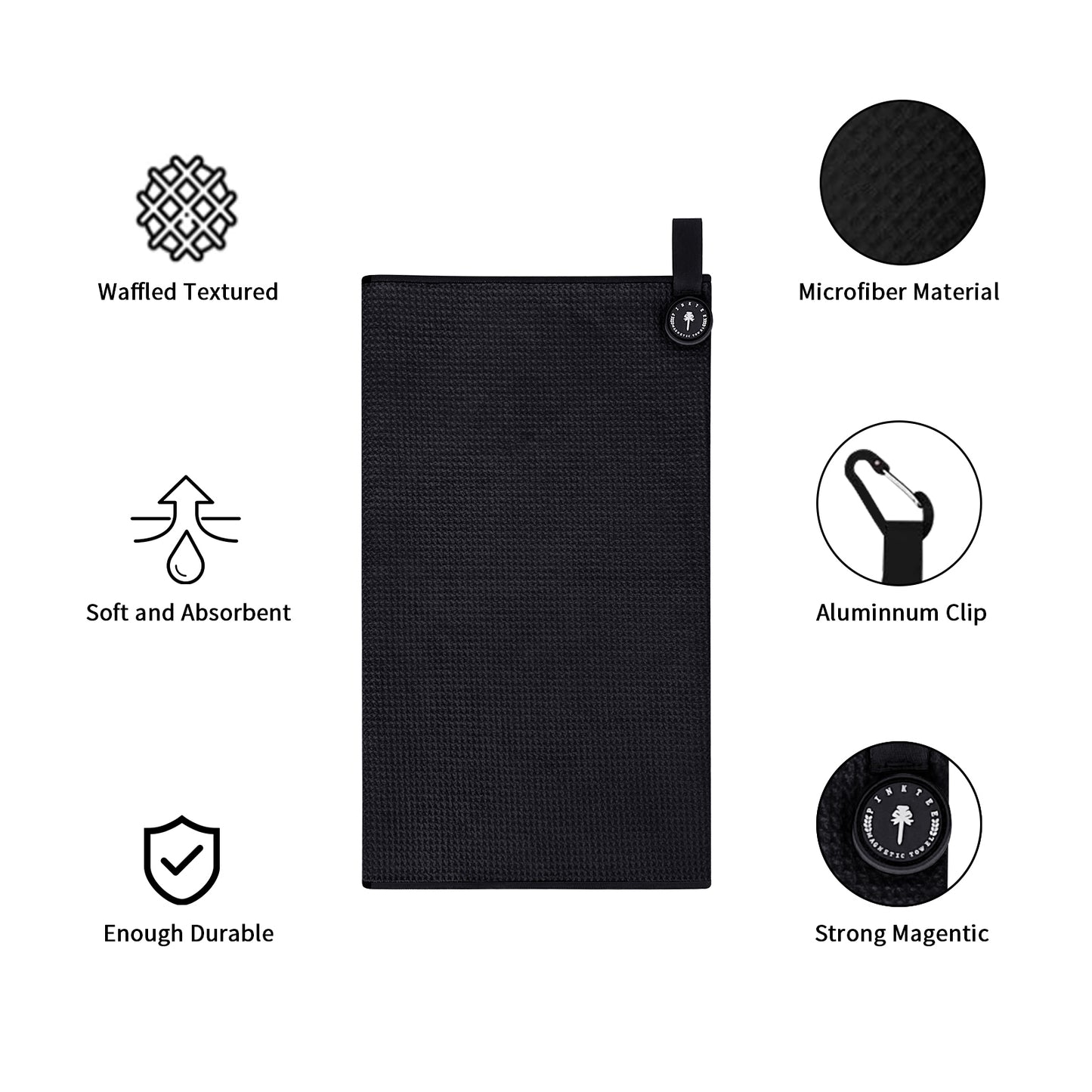 Golf Premium Magnetic Towel, 40x18'' Microfiber Waffle Design Strength Magnet for Strong Hold to Golf Carts or Clubs
