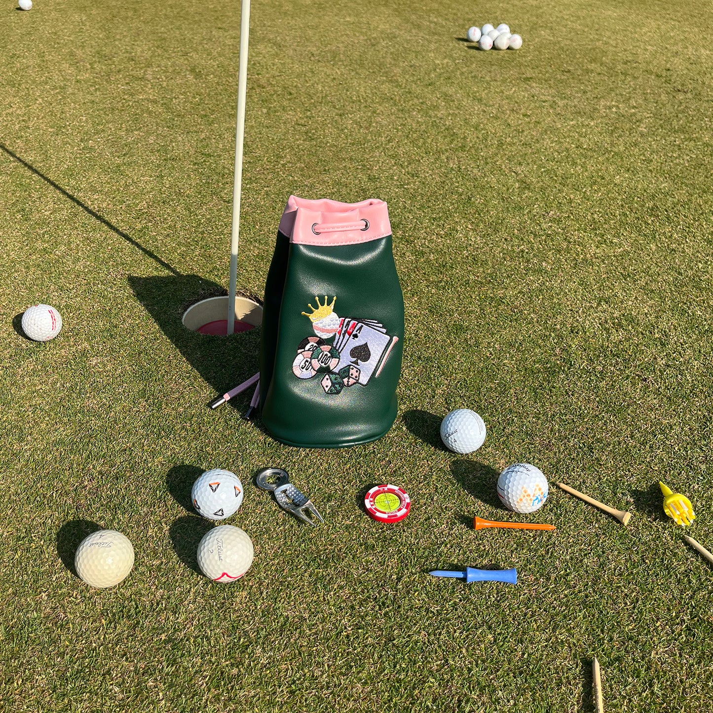 Golf Ball Sack "BIRDIE SACK" Valuables Pouch Leather Bag Bucket Waist Design Golf Bag