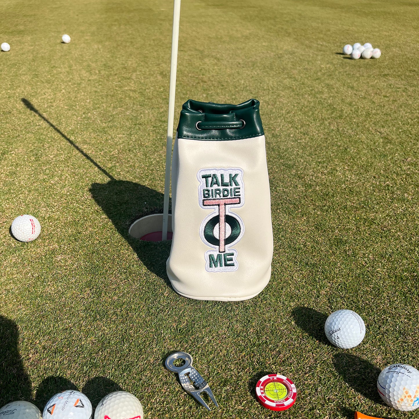 Golf Ball Sack "BIRDIE SACK" Valuables Pouch Leather Bag Bucket Waist Design Golf Bag
