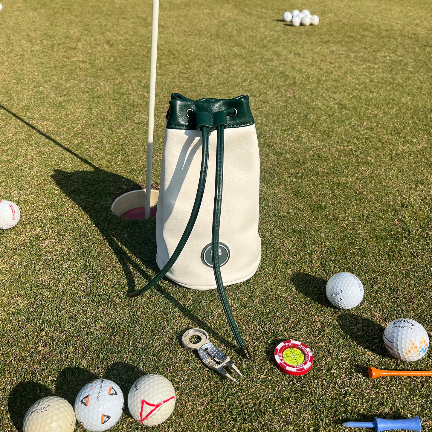 Golf Ball Sack "BIRDIE SACK" Valuables Pouch Leather Bag Bucket Waist Design Golf Bag