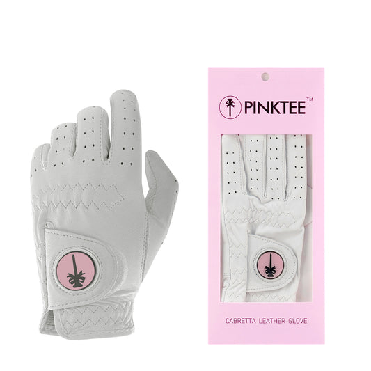 PINKTEE Women’s Leather Golf Glove with Removable Golf Ball Marker Full Finger Fit Size S M L XL