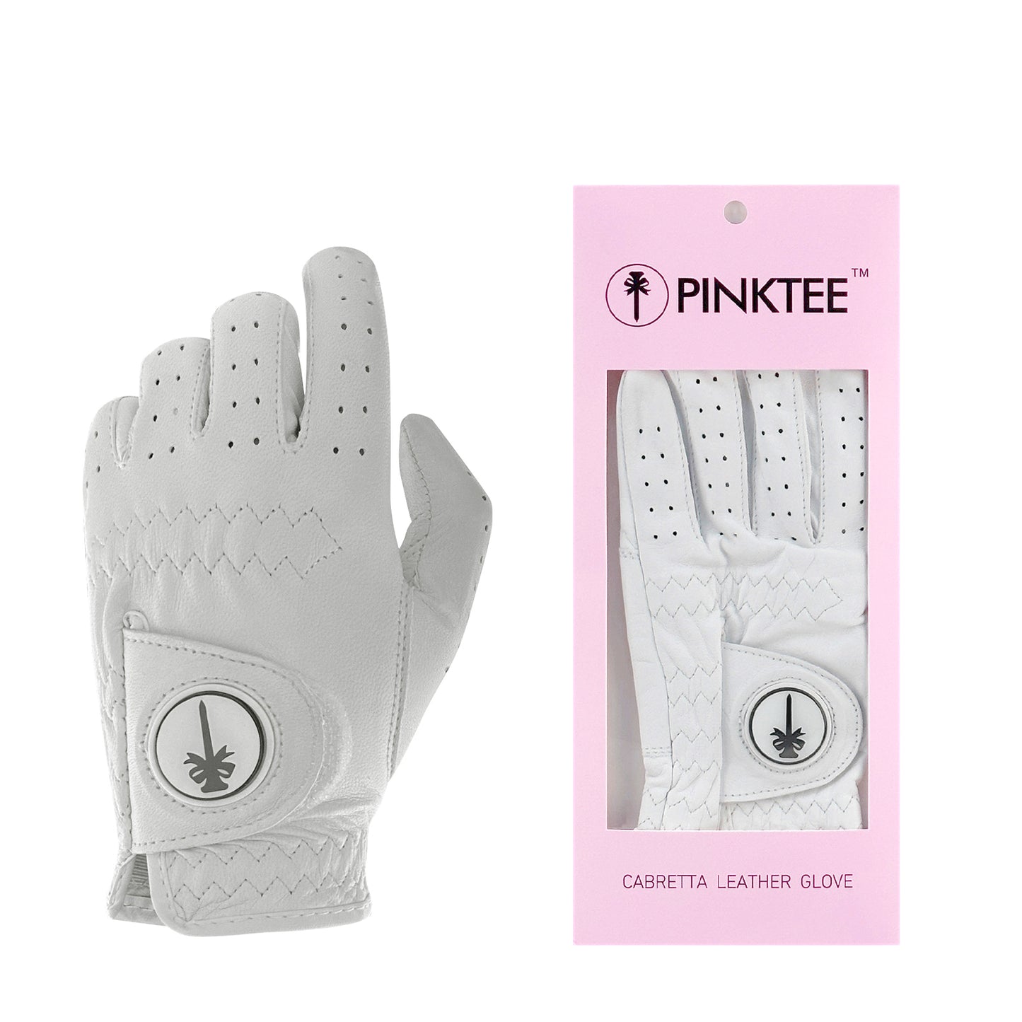 PINKTEE Women's Cabretta Leather Left Hand Golf Glove with Ball Marker, Size Small Medium Large XL