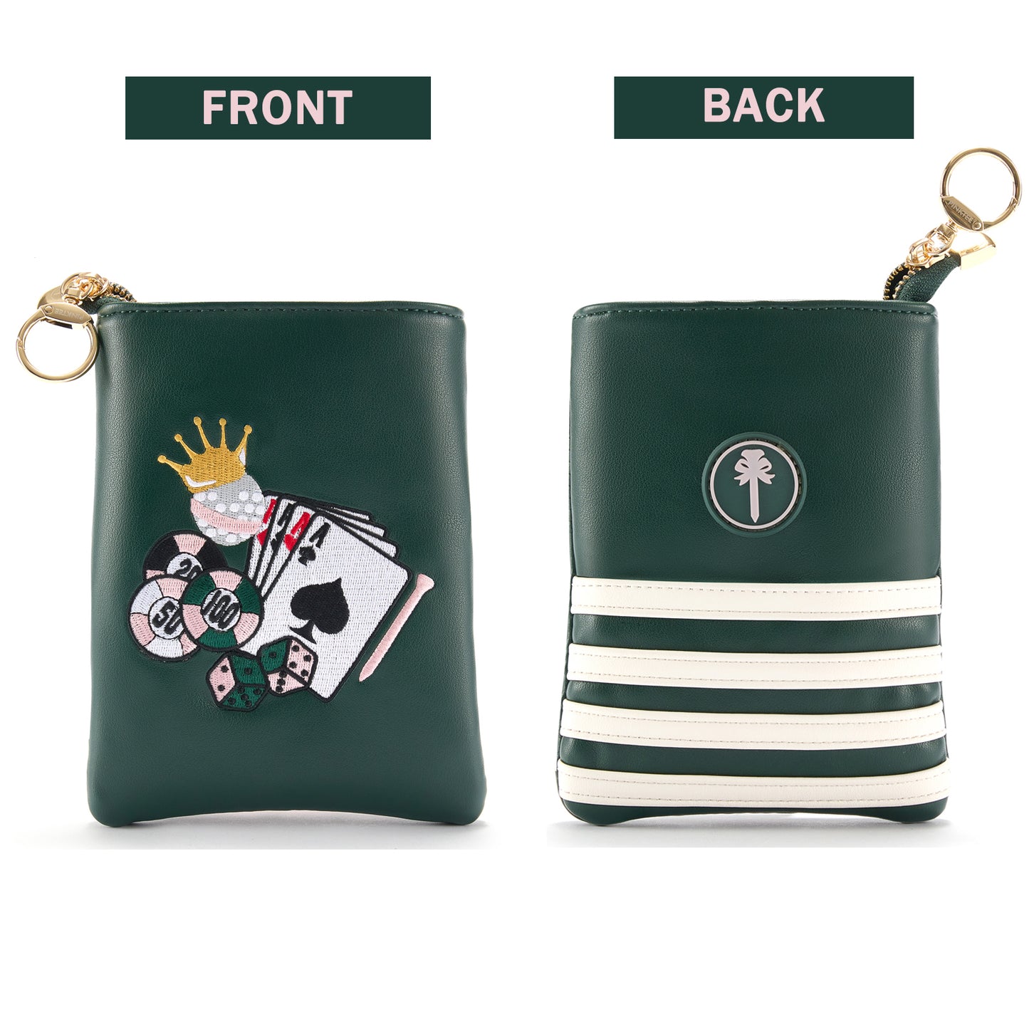 PINKTEE Golf Valuables Pouch Funny Golf Accessories Bag with Zipper Green Leather Golf Tee Pouch for Women