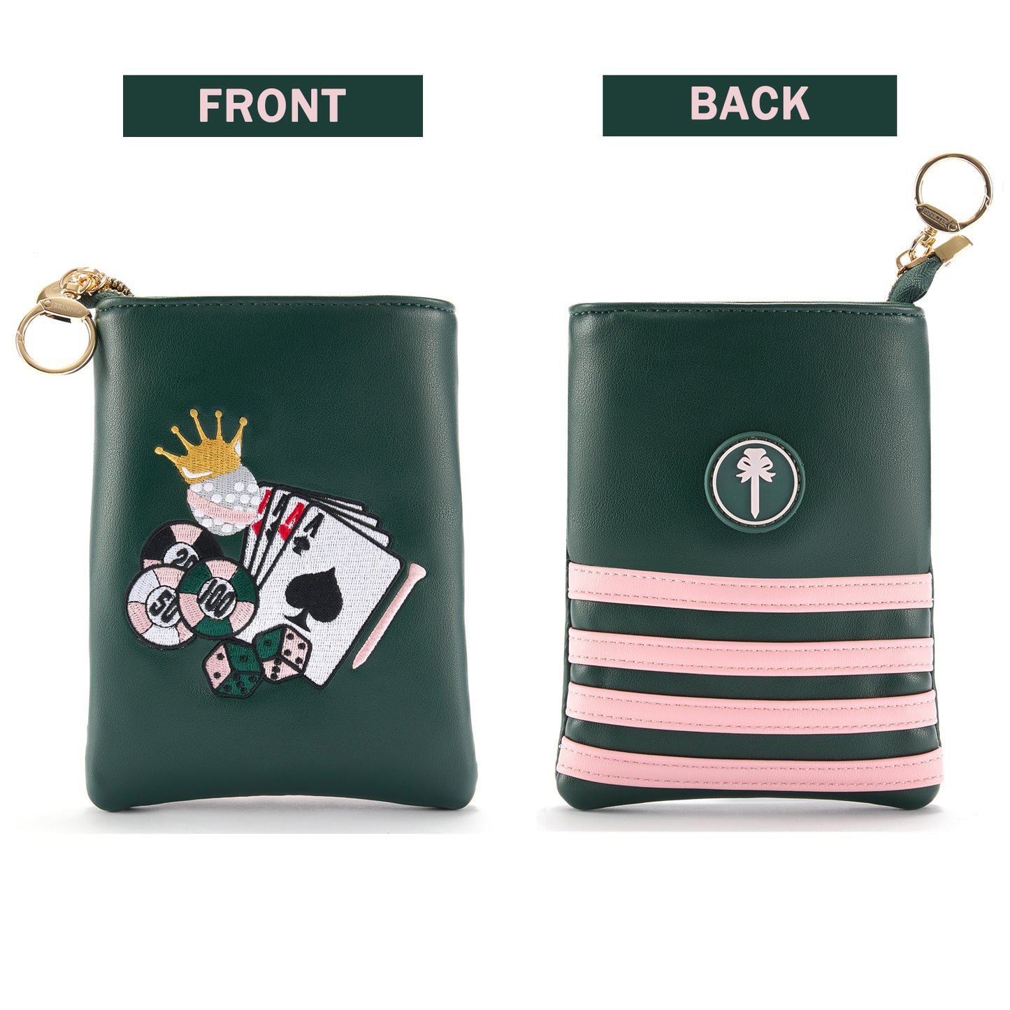 PINKTEE Golf Valuables Pouch Funny Golf Accessories Bag with Zipper Green Leather Golf Tee Pouch for Women