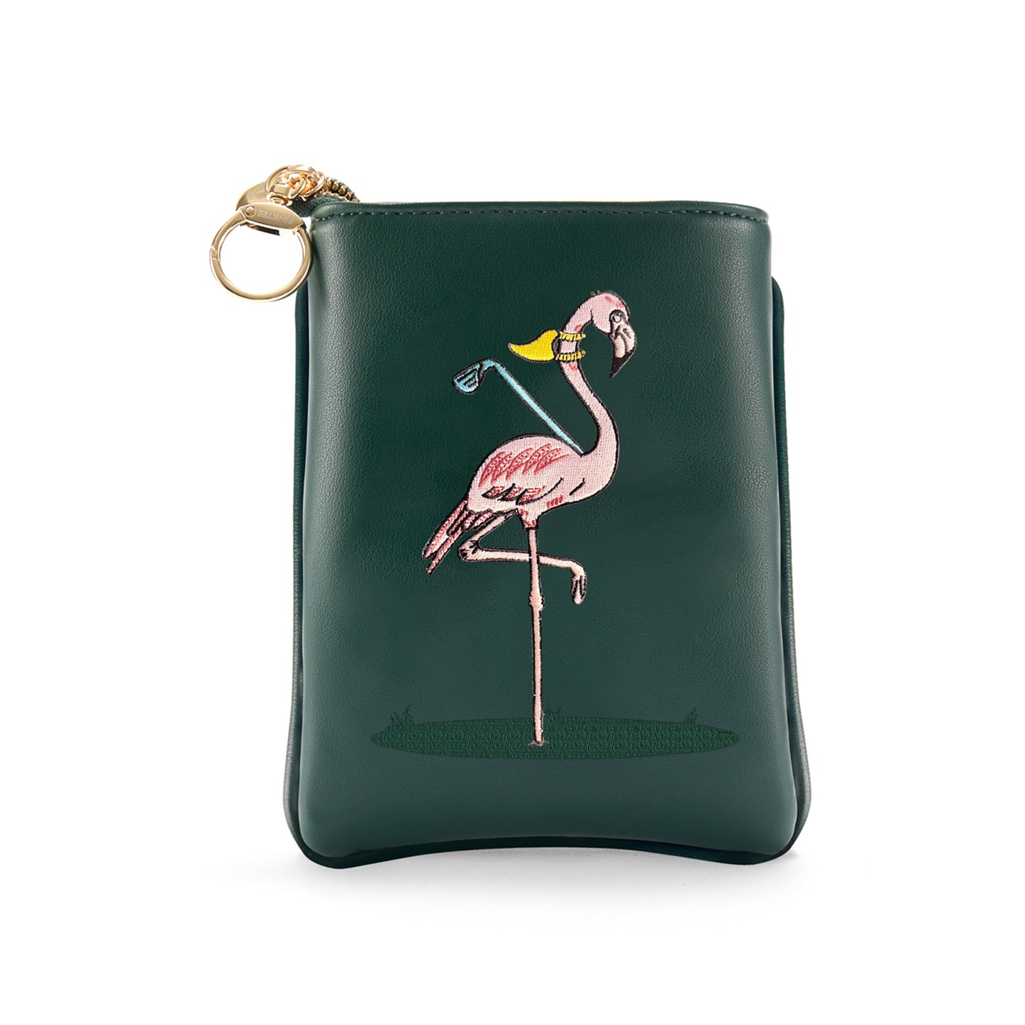 PINKTEE Golf Valuables Pouch Funny Golf Accessories Bag with Zipper Green Leather Golf Tee Pouch for Women
