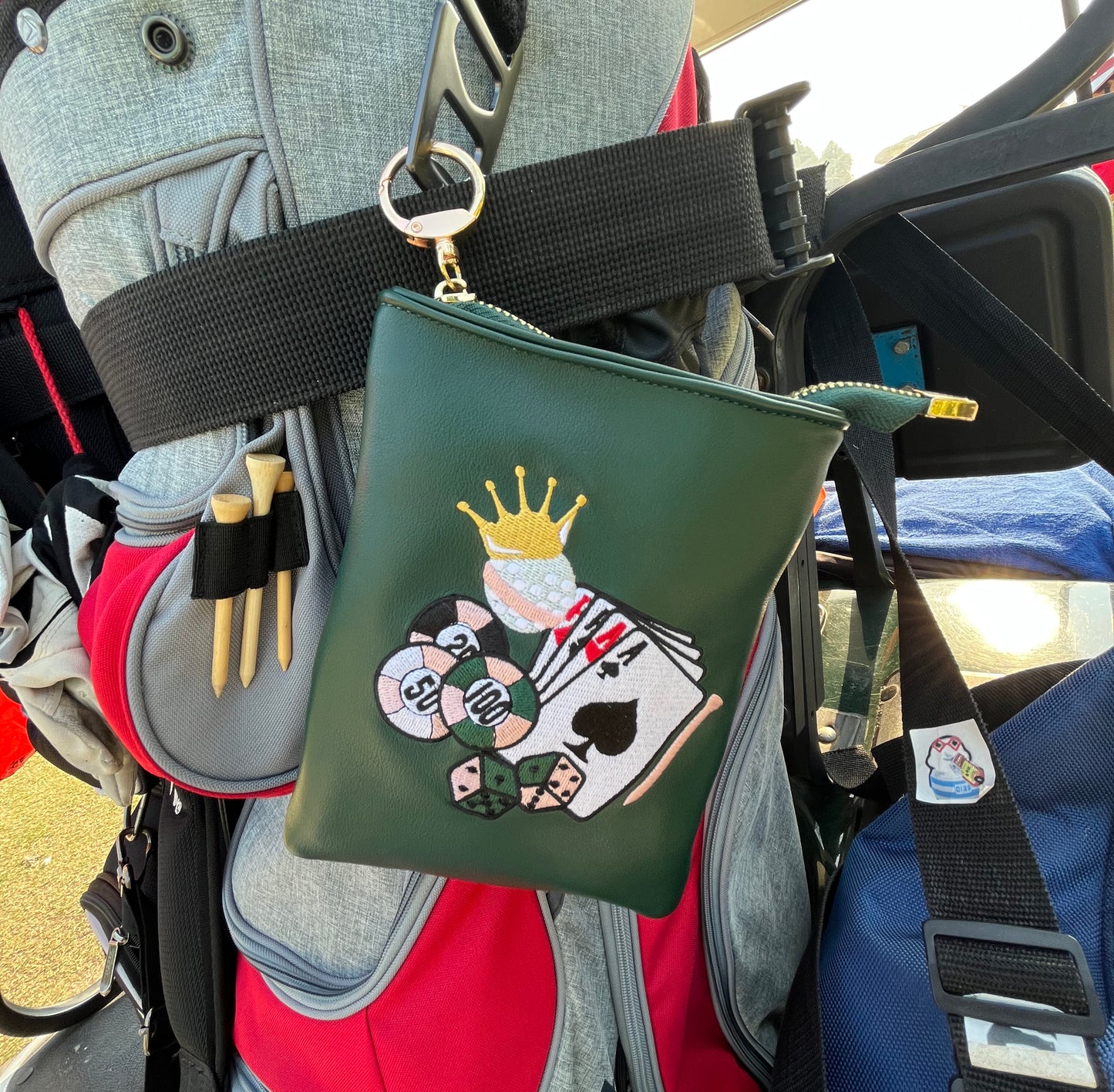 PINKTEE Golf Valuables Pouch Funny Golf Accessories Bag with Zipper Green Leather Golf Tee Pouch for Women