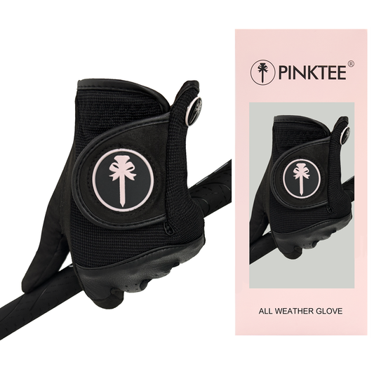 PINKTEE Women's  All Weather Golf Glove Left Hand Ladies RainGrip Soft Golf Gloves with Ball Marker-blackpink