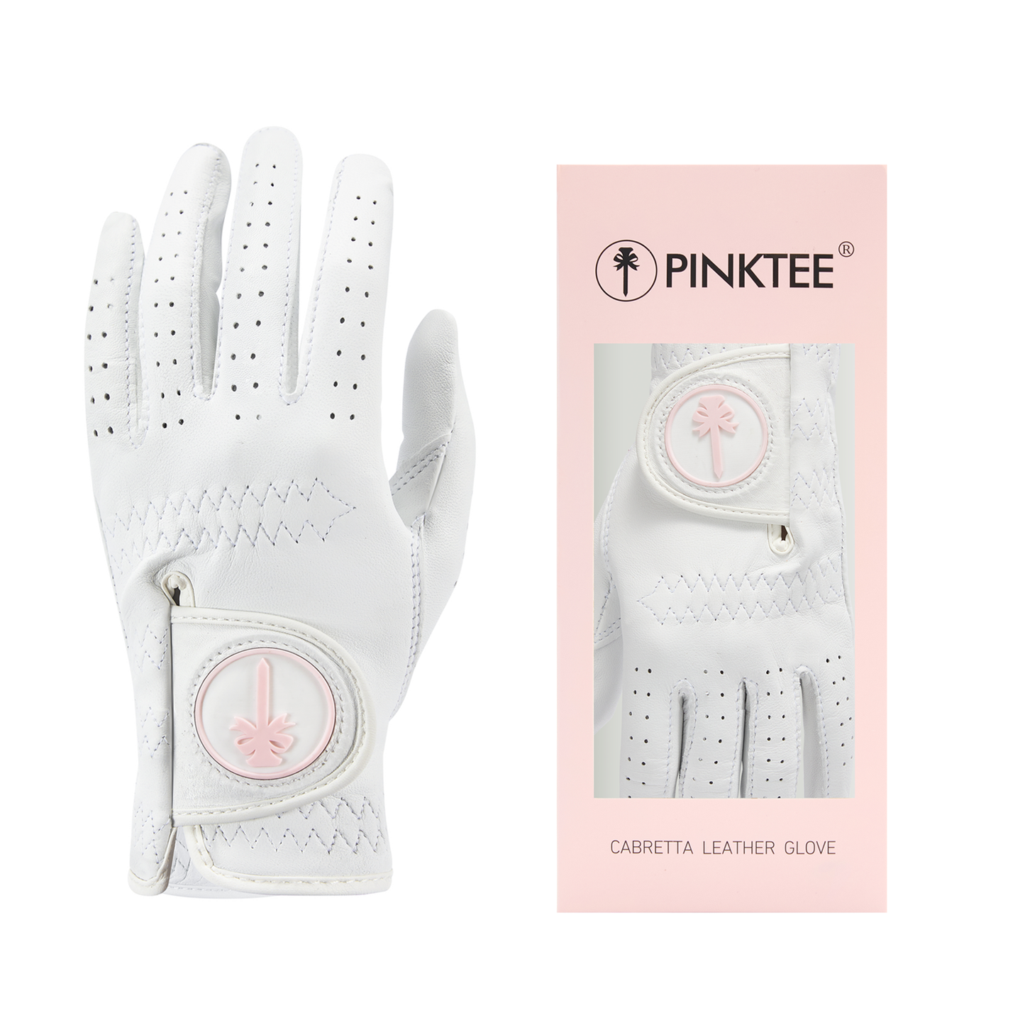 PINKTEE Women's Golf Glove Cabretta Leather Left Hand with Enhanced Grip Ladies Soft Pink Glove Fit Size Small Medium Large XL