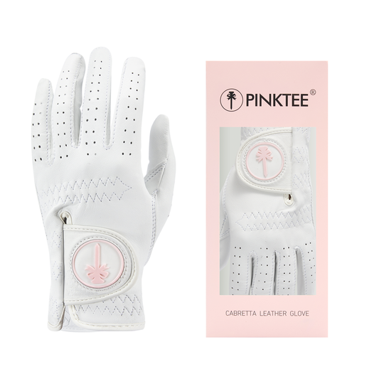 PINKTEE Women's Golf Glove Cabretta Leather Left Hand with Enhanced Grip Ladies Soft Pink Glove Fit Size Small Medium Large XL