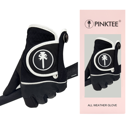 PINKTEE Women's  All Weather Golf Glove Left Hand Ladies RainGrip Soft Golf Gloves with Ball Marker-blackwhite