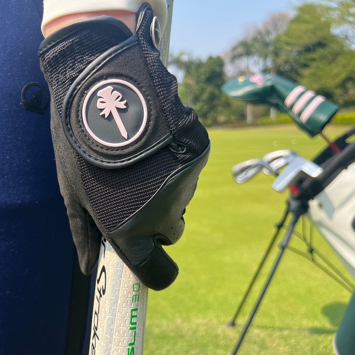 PINKTEE Women's  All Weather Golf Glove Left Hand Ladies RainGrip Soft Golf Gloves with Ball Marker-blackpink