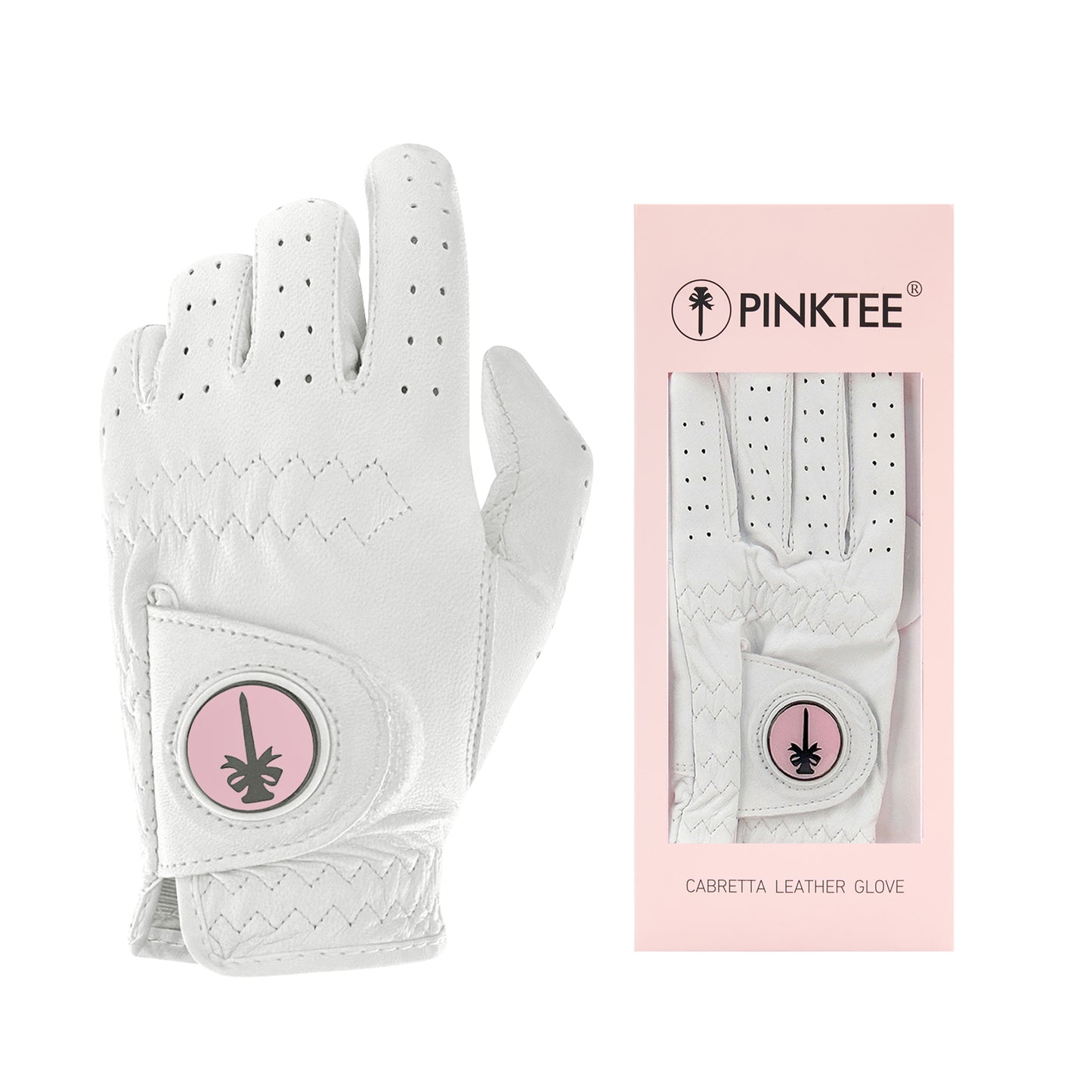 PINKTEE Women’s Leather Golf Glove with Removable Golf Ball Marker Full Finger Fit Size S M L XL