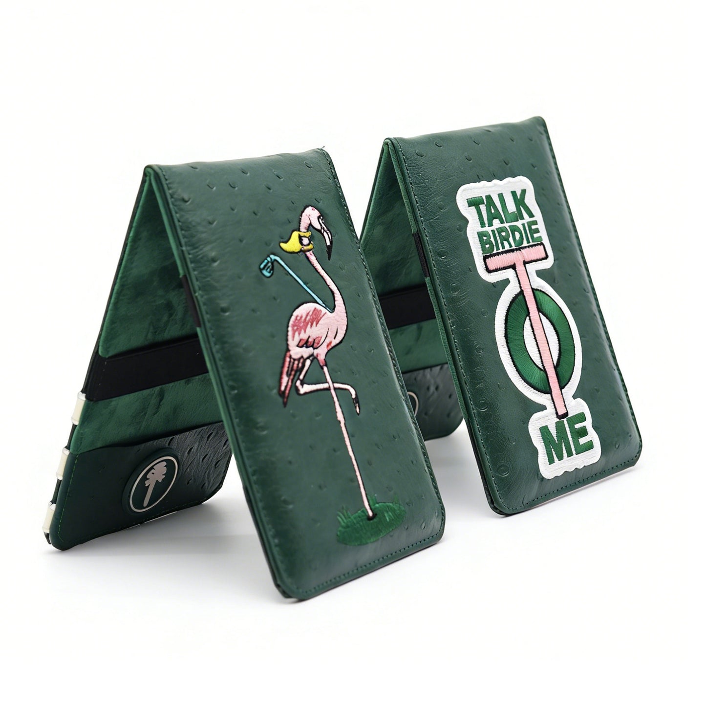 PINKTEE Golf Scorecard Holder and Yardage Book Cover with Embroidery Deluxe Leather Case Protector Value Pocket Score Card Covers Gift for Men Women Golfer