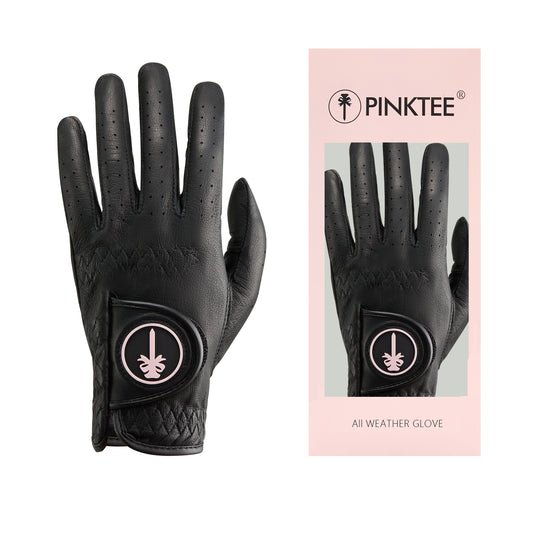 PINKTEE Women's Golf Glove Premium Cabretta Leather Ladies Left Hand Glove All Weather Grip Elastic Wristband