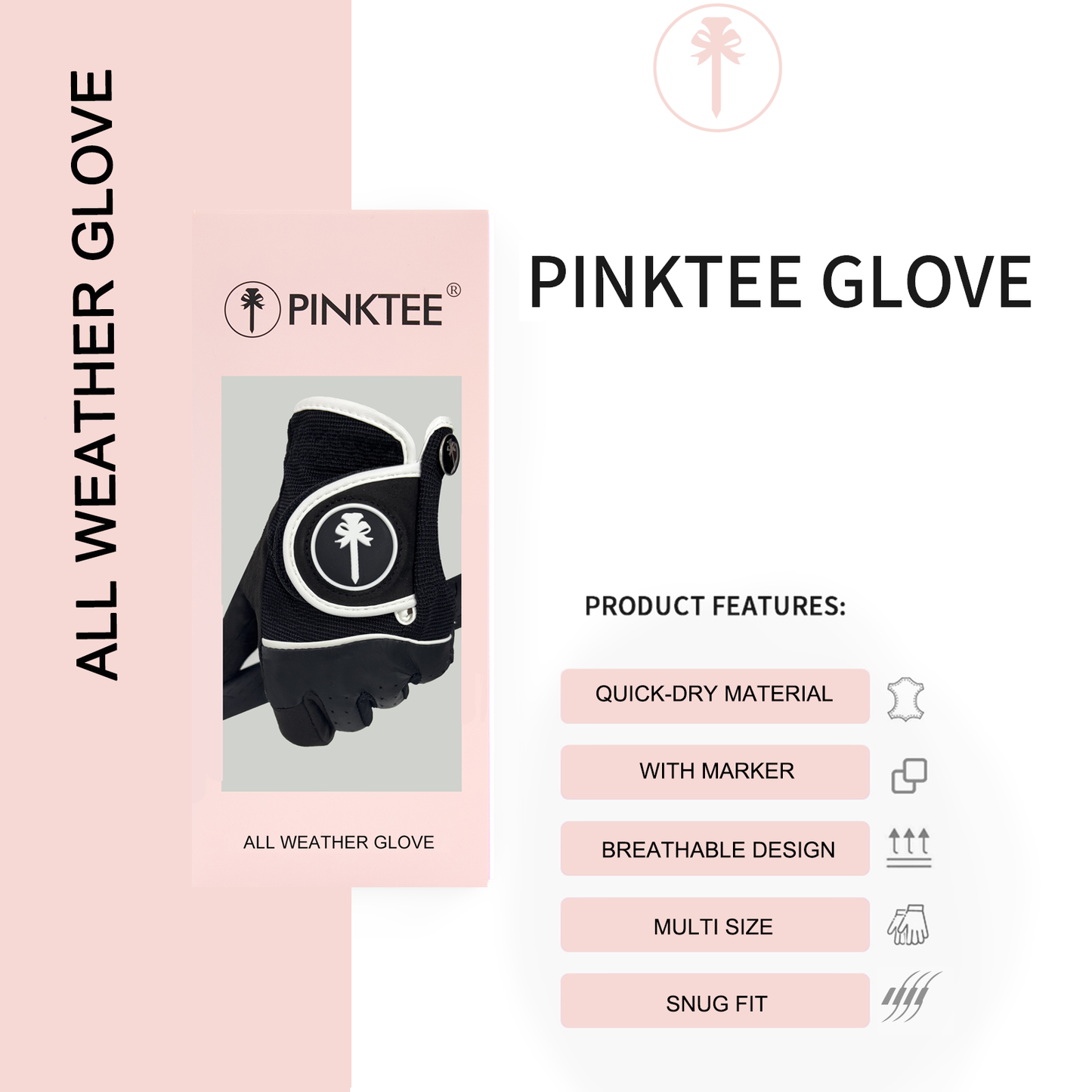 PINKTEE Women's  All Weather Golf Glove Left Hand Ladies RainGrip Soft Golf Gloves with Ball Marker-blackwhite