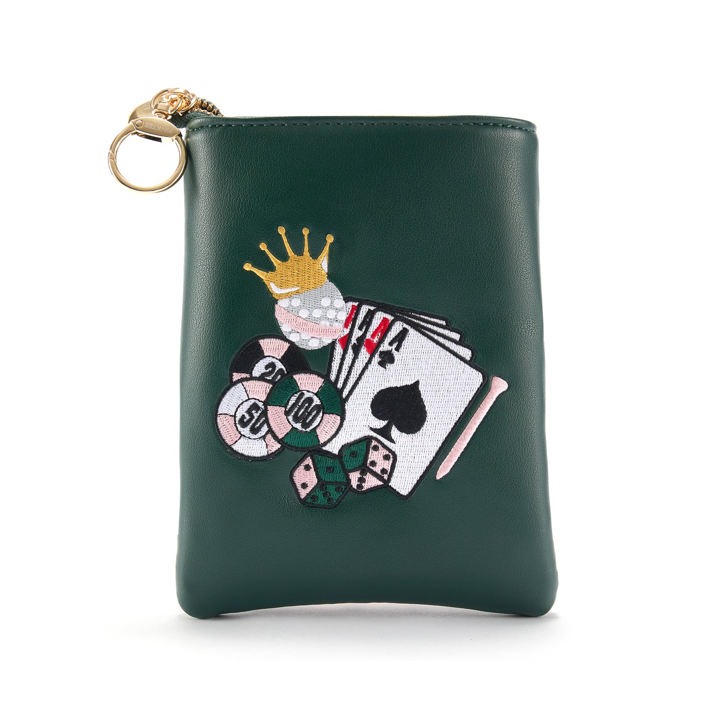 PINKTEE Golf Valuables Pouch Funny Golf Accessories Bag with Zipper Green Leather Golf Tee Pouch for Women