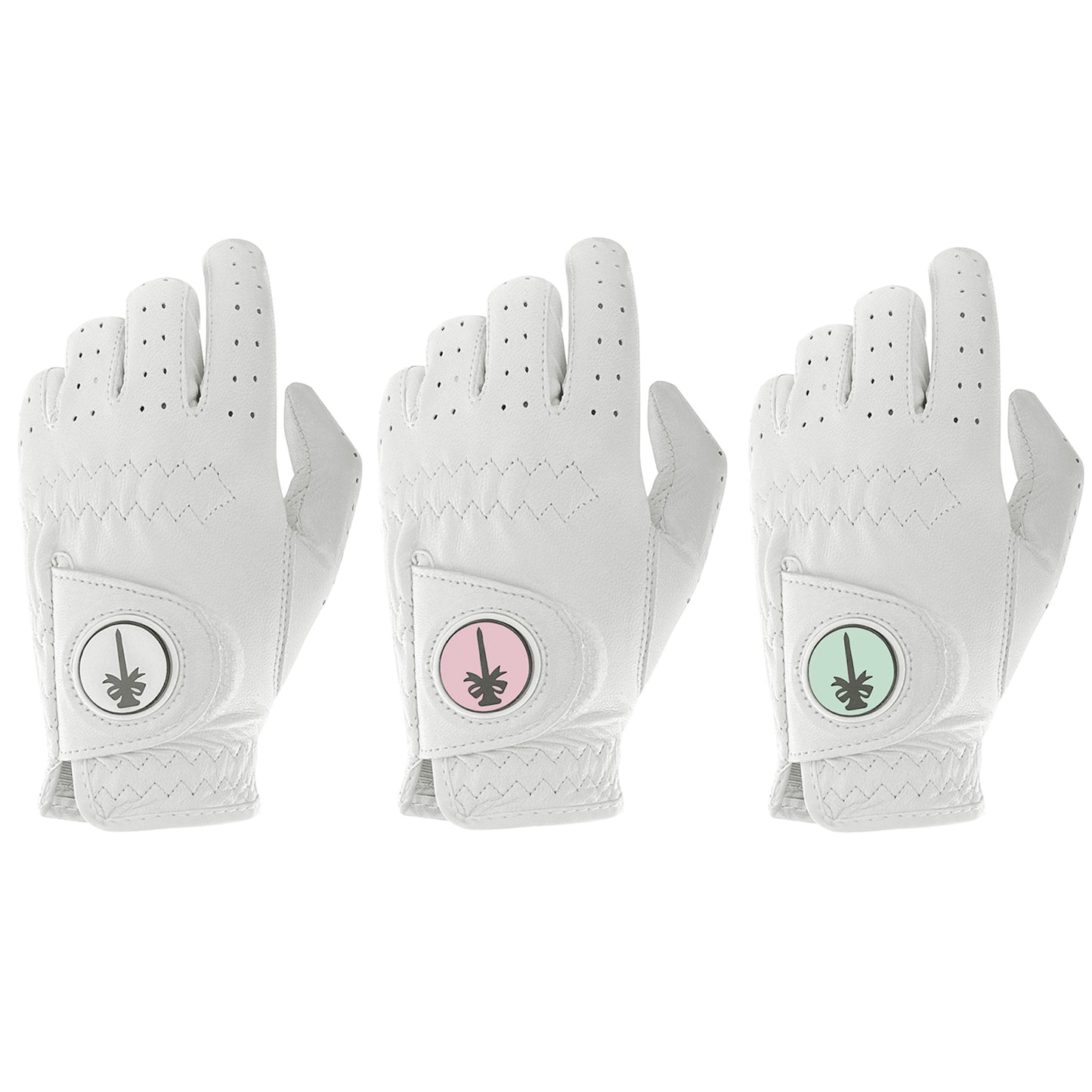 PINKTEE Women's Cabretta Leather Left Hand Golf Glove with Ball Marker, Size Small Medium Large XL