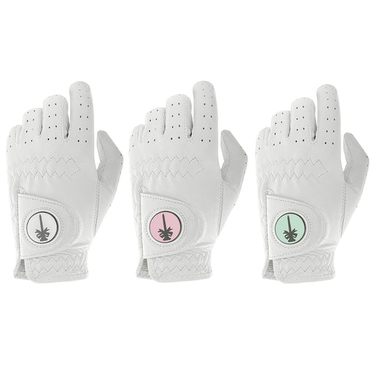 PINKTEE Women's Cabretta Leather Left Hand Golf Glove with Ball Marker, Size Small Medium Large XL