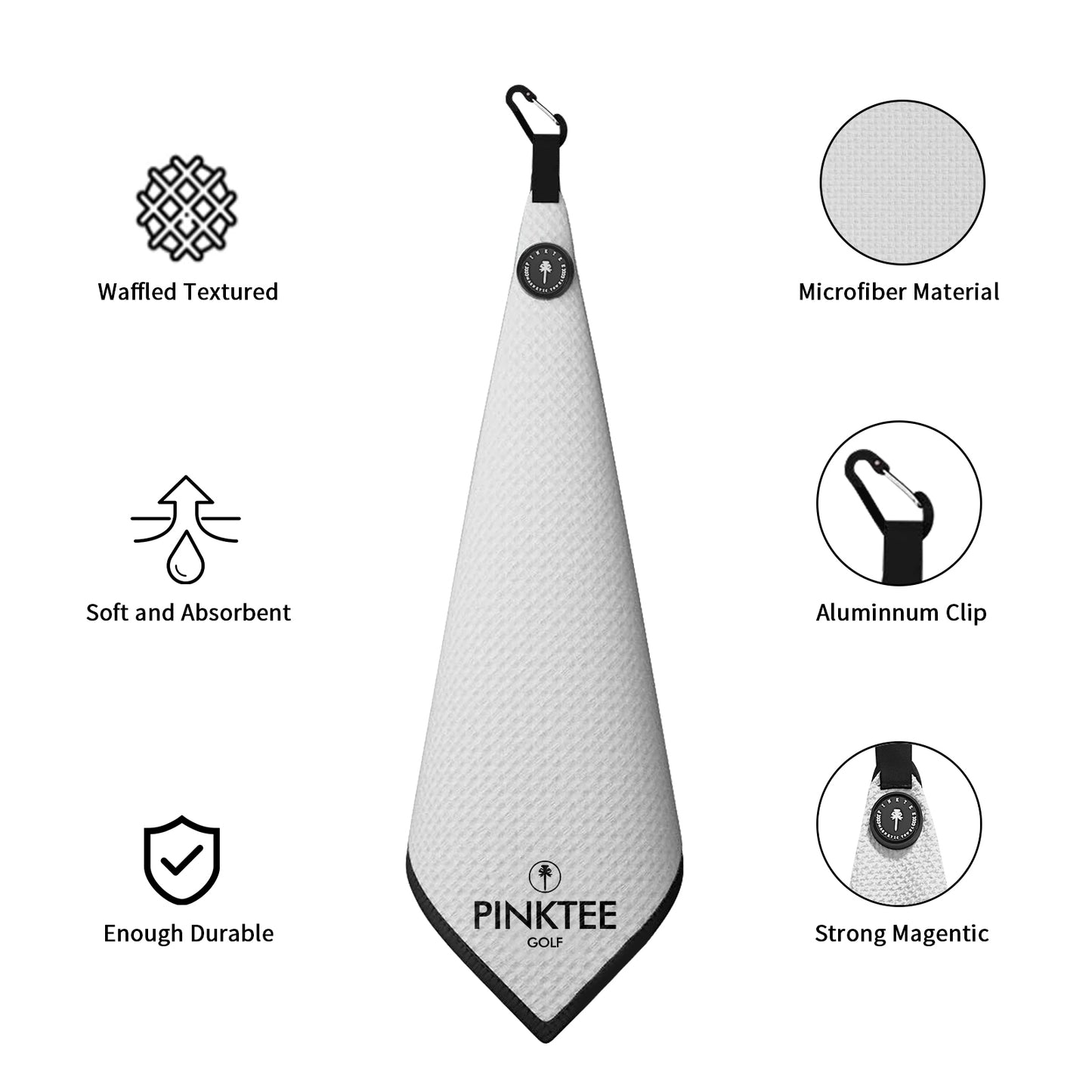 Magnetic Golf Towel, White 18x18'' Microfiber Golf Towel Golf Gifts for Men Women Strong Hold to Golf Carts or Clubs