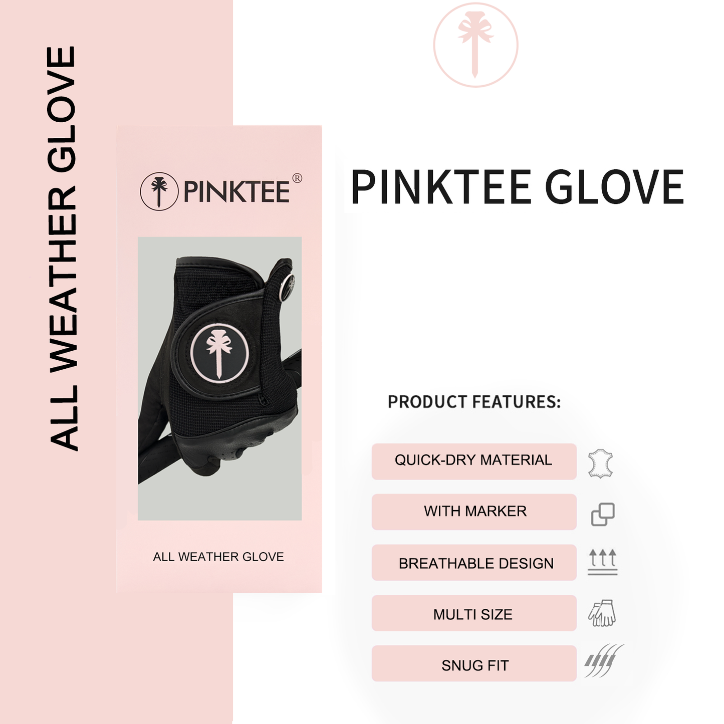 PINKTEE Women's  All Weather Golf Glove Left Hand Ladies RainGrip Soft Golf Gloves with Ball Marker-blackpink