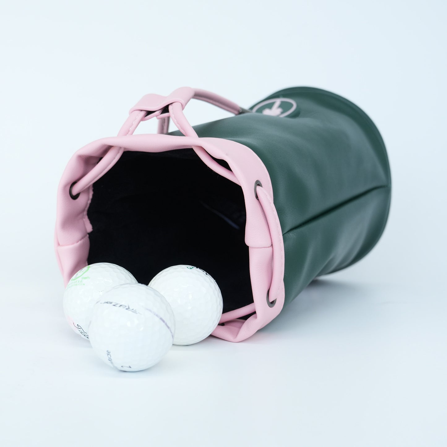 PINKTEE Golf Valuables Pouch Ball Sack with Drawstrings Leather Bucket Waist Design Golf Tee Pouch Golf Bag (Casino Queen)
