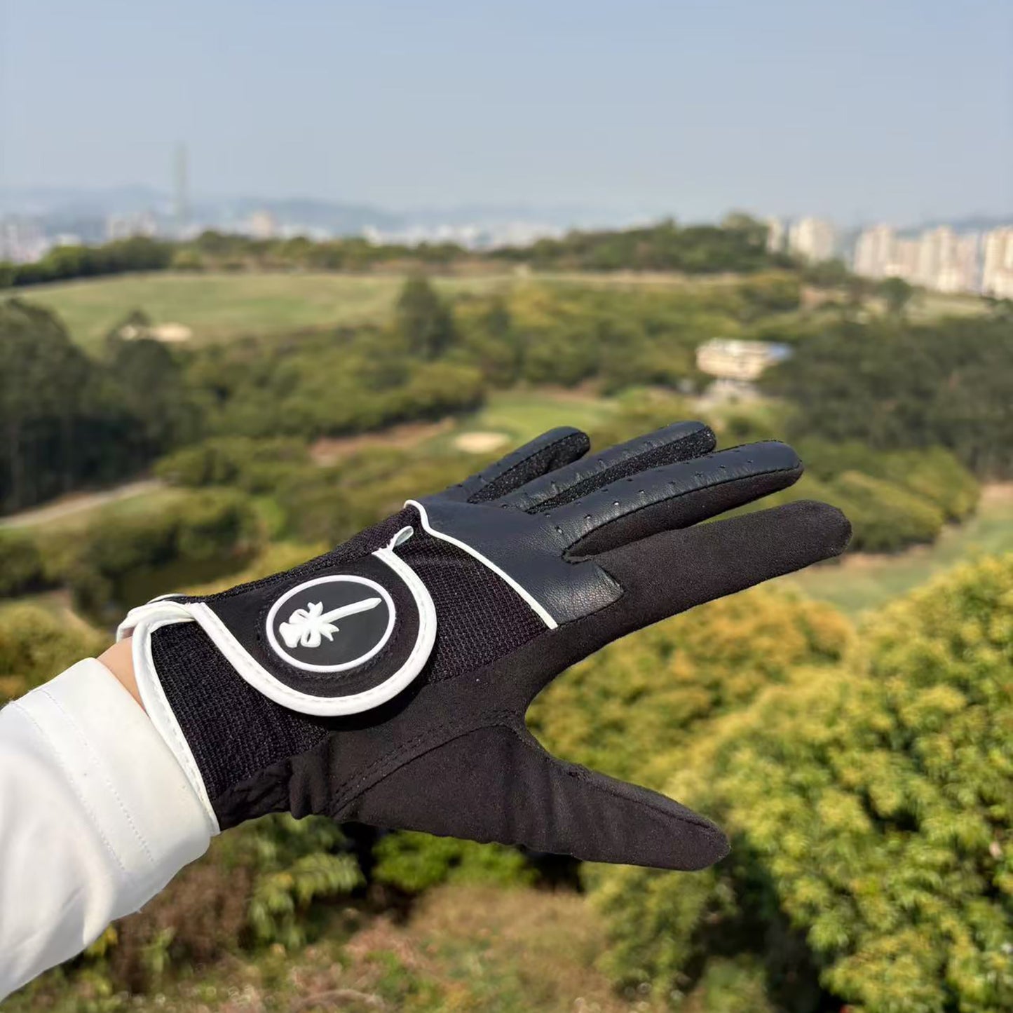 PINKTEE Women's  All Weather Golf Glove Left Hand Ladies RainGrip Soft Golf Gloves with Ball Marker-blackwhite