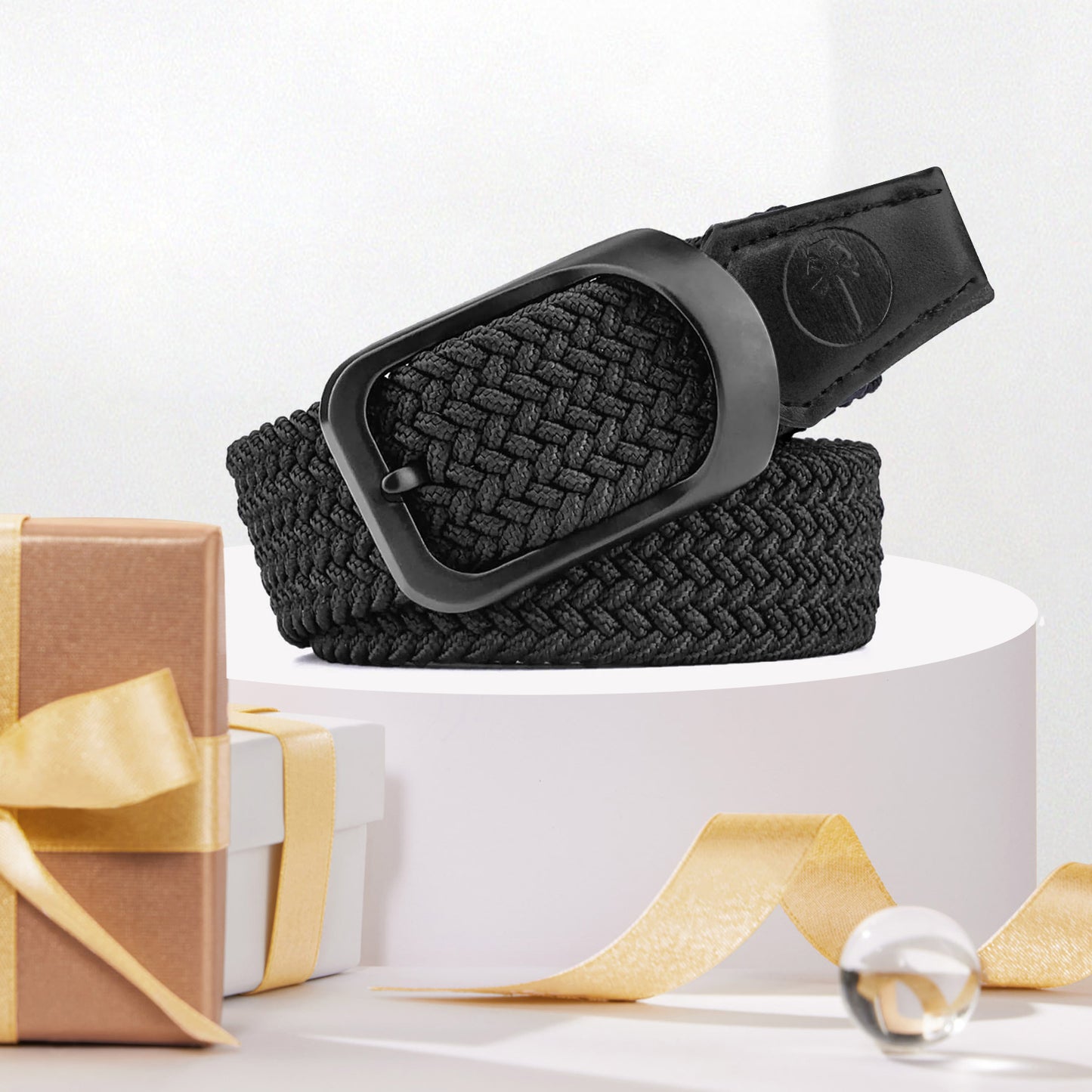 Black Elastic Braided Leather Golf Belt Casual Woven Stretch Belts Free Size For Golf Pants Casual Shorts Jeans