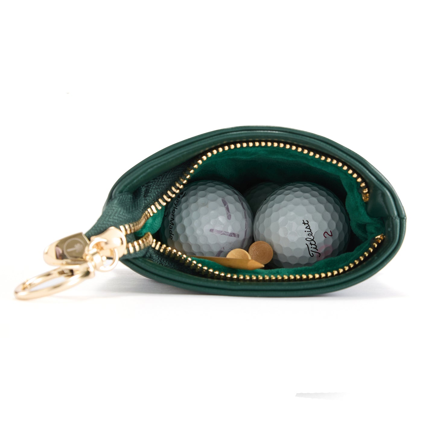PINKTEE Golf Valuables Pouch Funny Golf Accessories Bag with Zipper Green Leather Golf Tee Pouch for Women