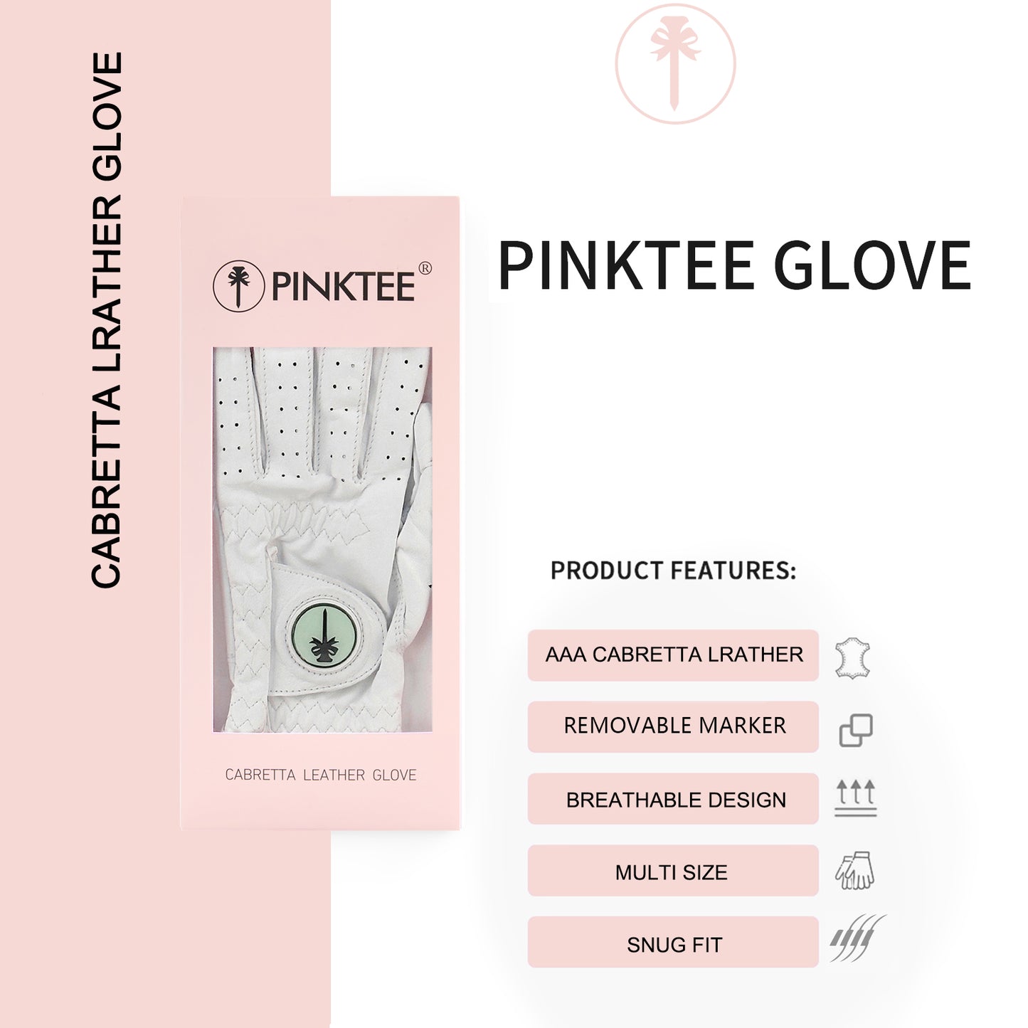 PINKTEE Golf Gloves for Women Left Hand Soft Leather with Ball Marker Full Finger Fit Size S M L XL