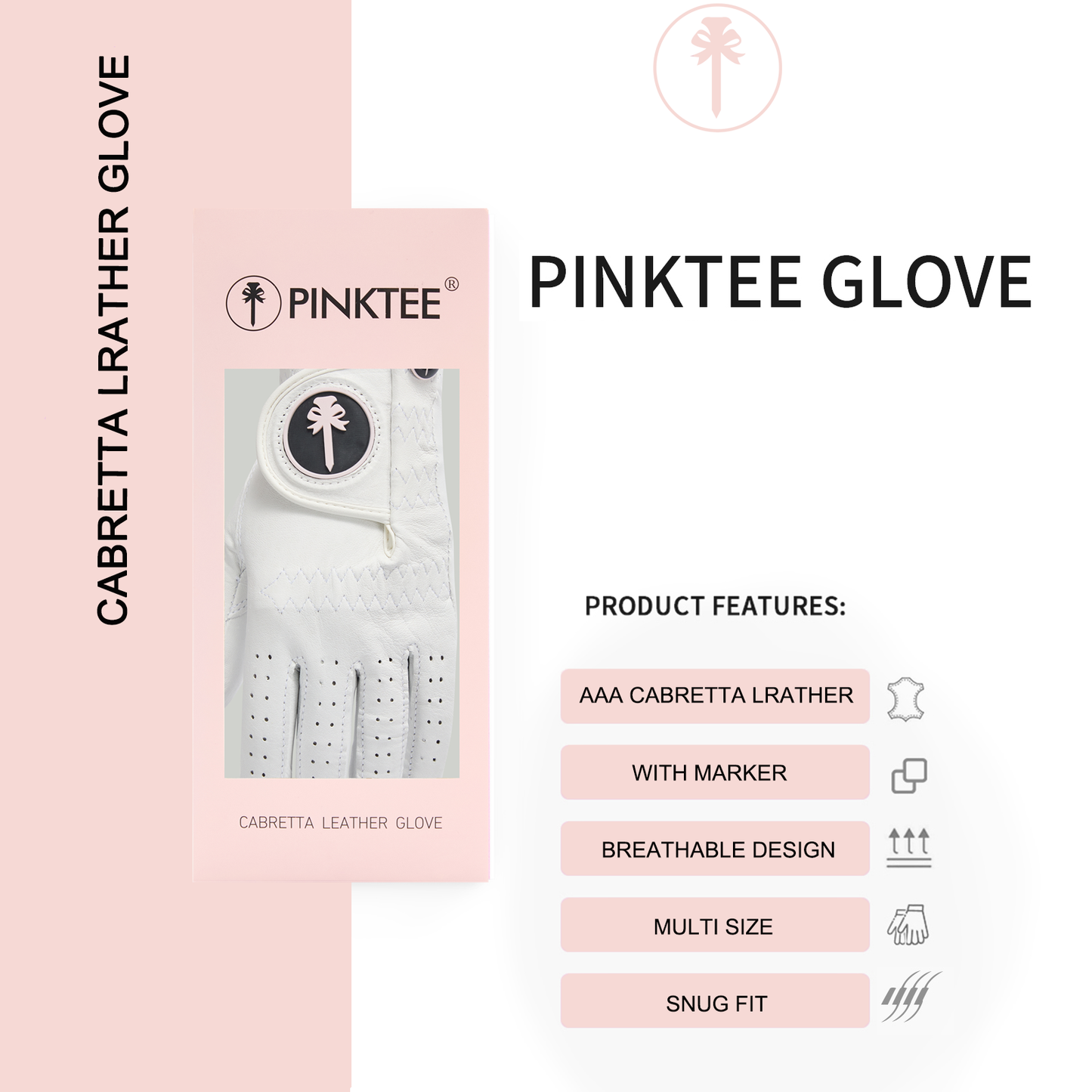 PINKTEE Women's Golf Glove Soft Cabretta Leather Left Hand Grip Comfort Fit Small Medium Large for Outdoor Sports Golf Tournament