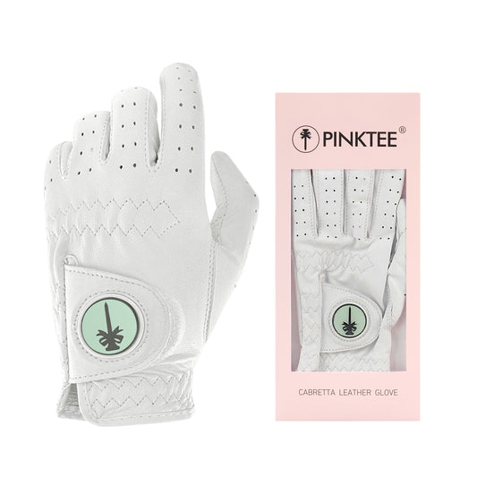 PINKTEE Golf Gloves for Women Left Hand Soft Leather with Ball Marker Full Finger Fit Size S M L XL