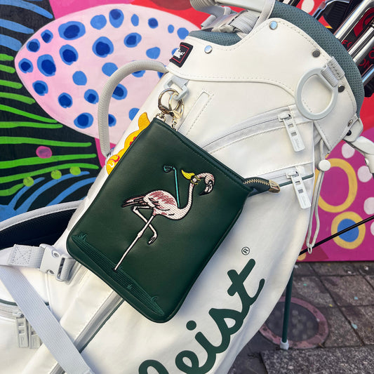 PINKTEE Golf Valuables Pouch Funny Golf Accessories Bag with Zipper Green Leather Golf Tee Pouch for Women