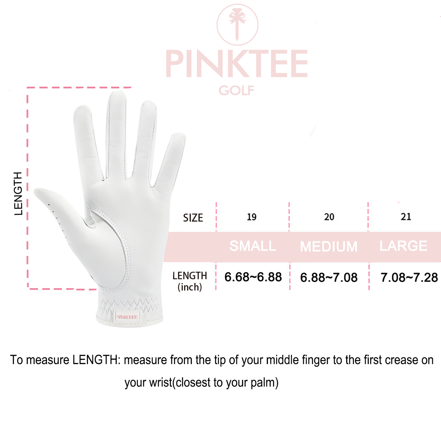 PINKTEE Women's Golf Glove Cabretta Leather Left Hand with Enhanced Grip Ladies Soft Pink Glove Fit Size Small Medium Large XL