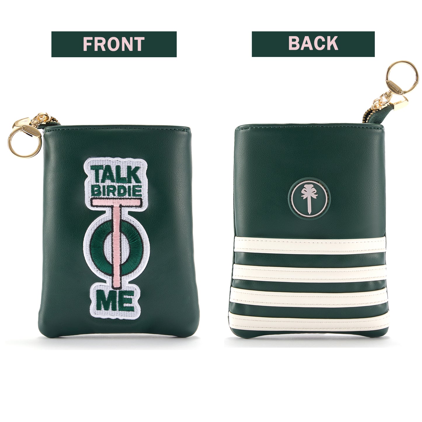PINKTEE Golf Valuables Pouch Funny Golf Accessories Bag with Zipper Green Leather Golf Tee Pouch for Women