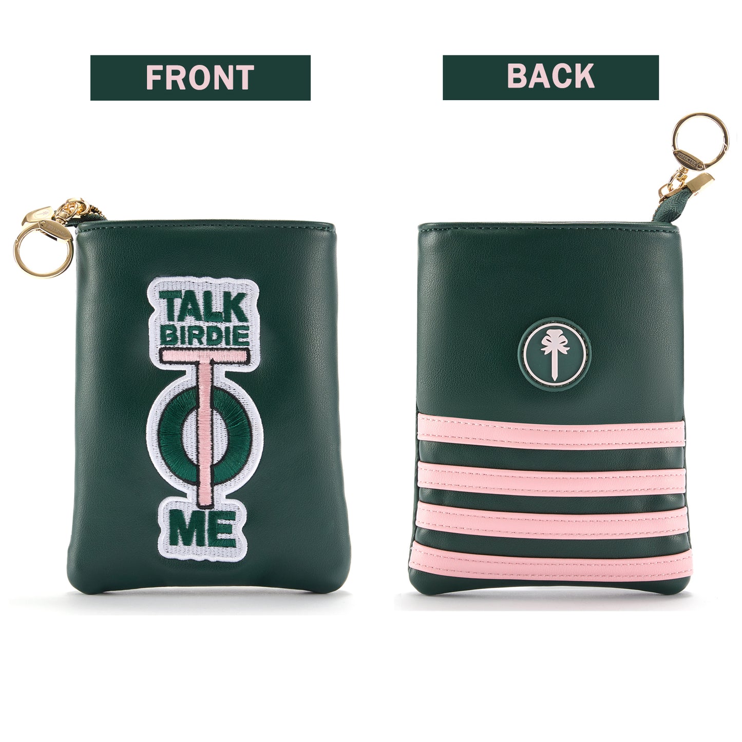 PINKTEE Golf Valuables Pouch Funny Golf Accessories Bag with Zipper Green Leather Golf Tee Pouch for Women