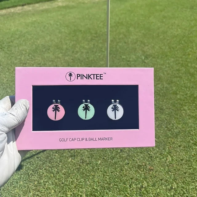 PINKTEE Golf Ball Marker with Hat Clip Sets Removable Attaches Golf Gift for Women Golfer Professional Golf Training Aids Accessories,3 Pieces